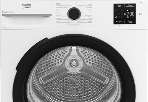 Beko BMTAM83EB Asciugatrice 8 Kg a Libera Installazione, Classe D, Display Digitale, 15 Programmi, Motore Garantito 10 Anni, Bianco con Oblò Nero