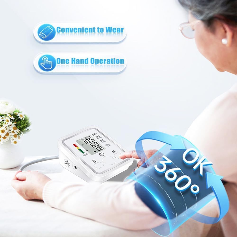 Misuratore di Pressione da Braccio, Misuratore di pressione Arteriosa con Bracciale (22-32cm) Digitale, Apparecchio Automatico per Misurare la Pressione Sanguigna a Casa, facile da usare e preciso