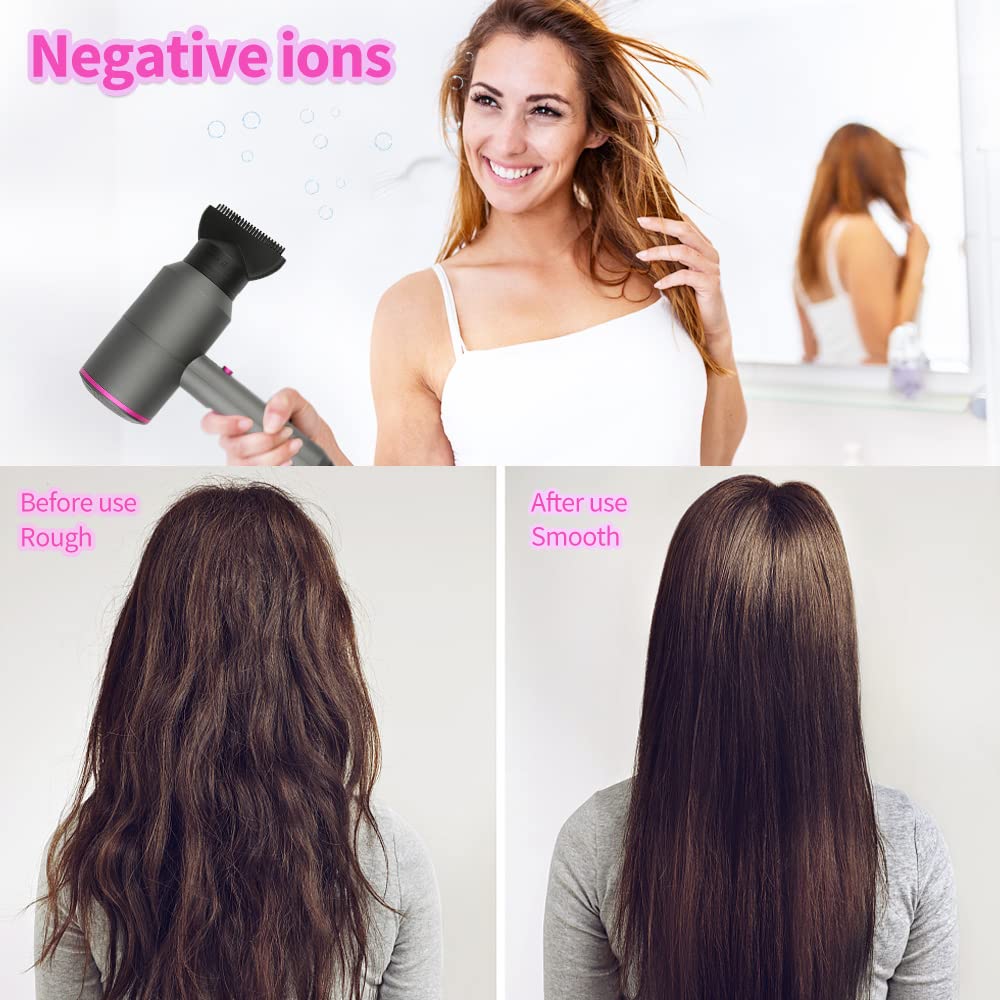 Asciugacapelli agli ioni professionale, con motore AC, ad asciugatura rapida, con 2 velocità e 3 impostazioni del calore, pulsante per aria fredda, 1 diffusore e 2 concentratori, grigio