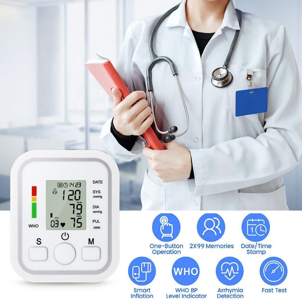 Misuratore di Pressione da Braccio, Misuratore di pressione Arteriosa con Bracciale (22-32cm) Digitale, Apparecchio Automatico per Misurare la Pressione Sanguigna a Casa, facile da usare e preciso