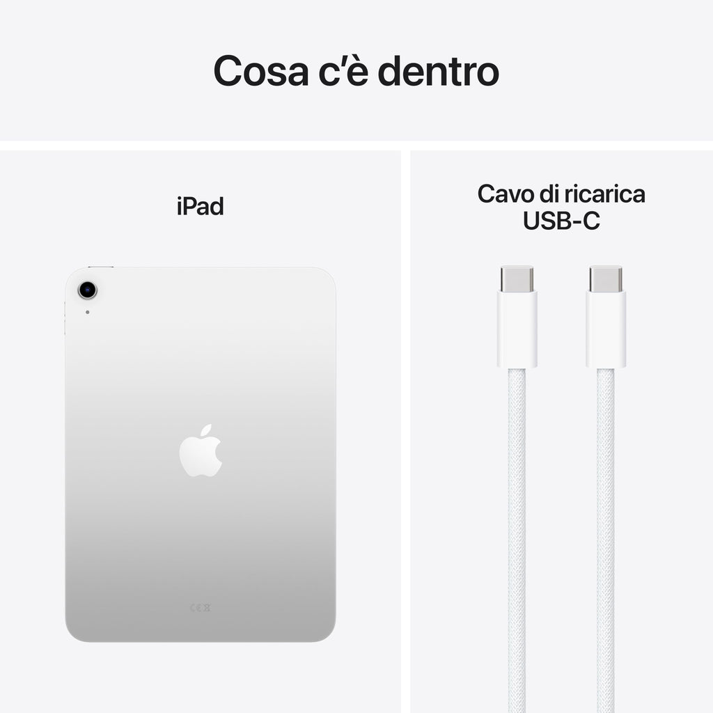 Apple iPad con chip A16: display Liquid Retina da 11'', 128 GB, Wi Fi 6, fotocamera frontale e posteriore da 12MP, Touch ID, autonomia di un giorno intero di batteria — Argento
