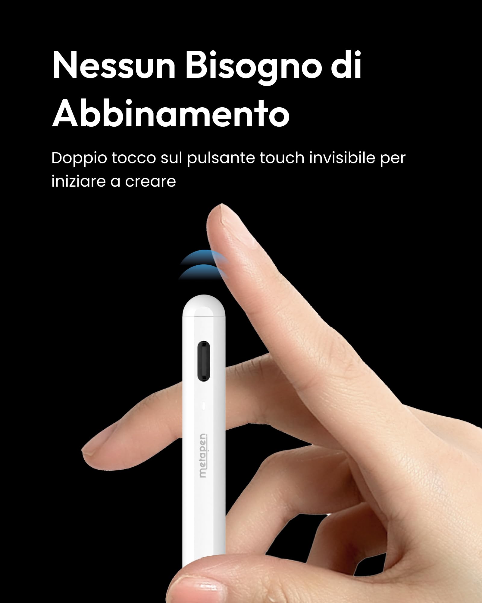 Metapen Penna A8 Compatibile con Apple iPad 2018-2025,Ricarica Rapida,Sensibile all'Inclinazione &Rifiuto del Palmo,Stylus Pencil per ipad 11 A16/10/9/8/7/6,Pro 11/12.9,Air 3/4/5/M2/M3,Mini 5/6-Bianco
