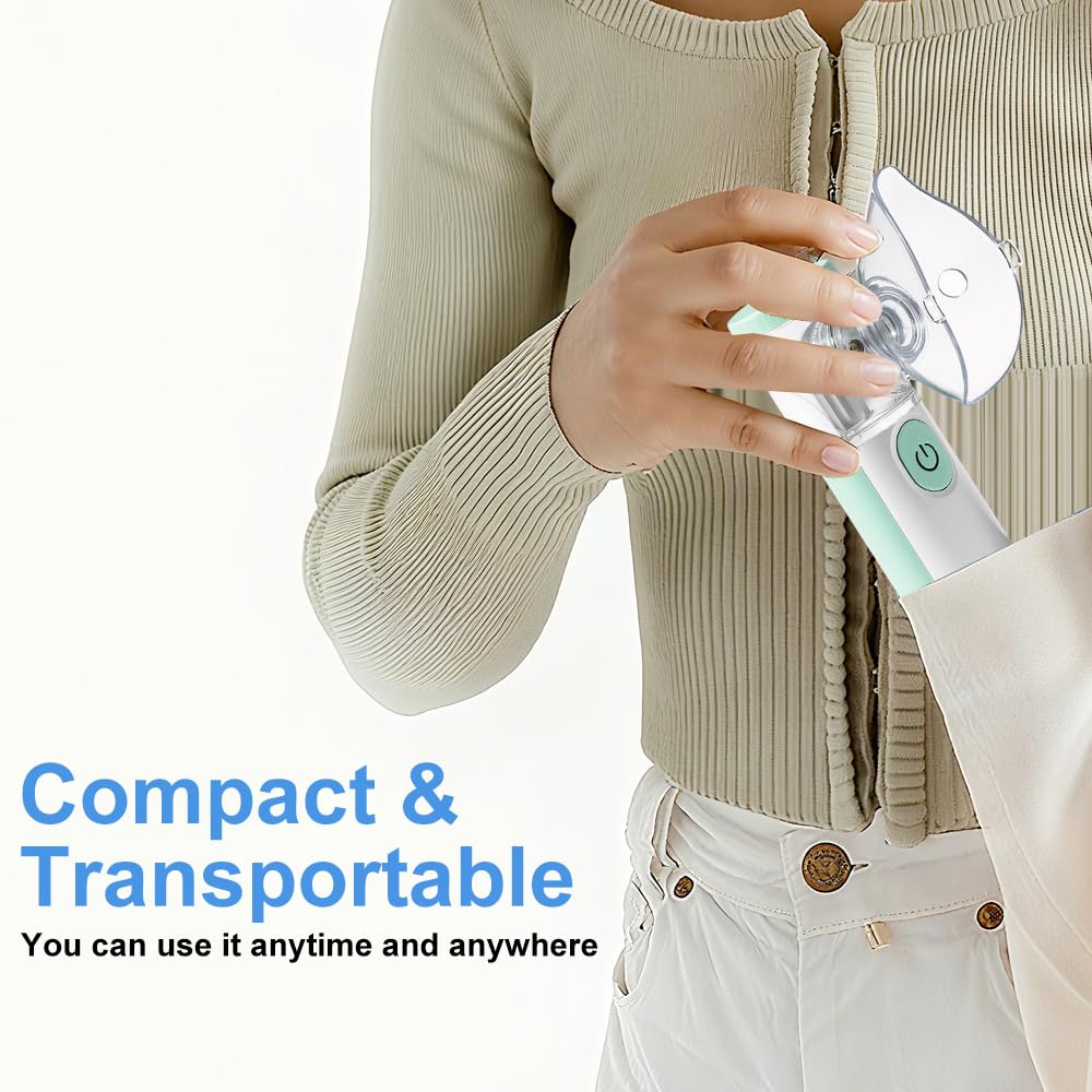 Aerosol Portatile Silenzioso, Macchina Aerosol Ricaricabile,Atomizzazione e assorbimento ad alta efficienza,Kit con 2 Maschere e 1 Boccaglio,per Adulti e Bambini