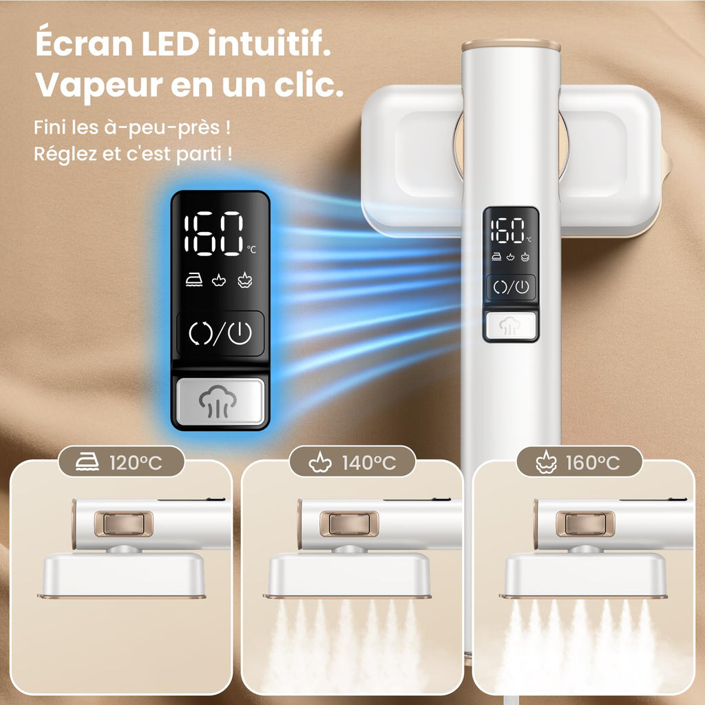 Ferro da Stiro Verticale Stiratore - Viaggio a Vapore Portatile Steamer Vestiti il Migliore con Aspirazione Orizzontale, Anticrepa & Rapido, Ideale per Casa & Viaggi, 3 Livelli, 90° Rotazione Auto