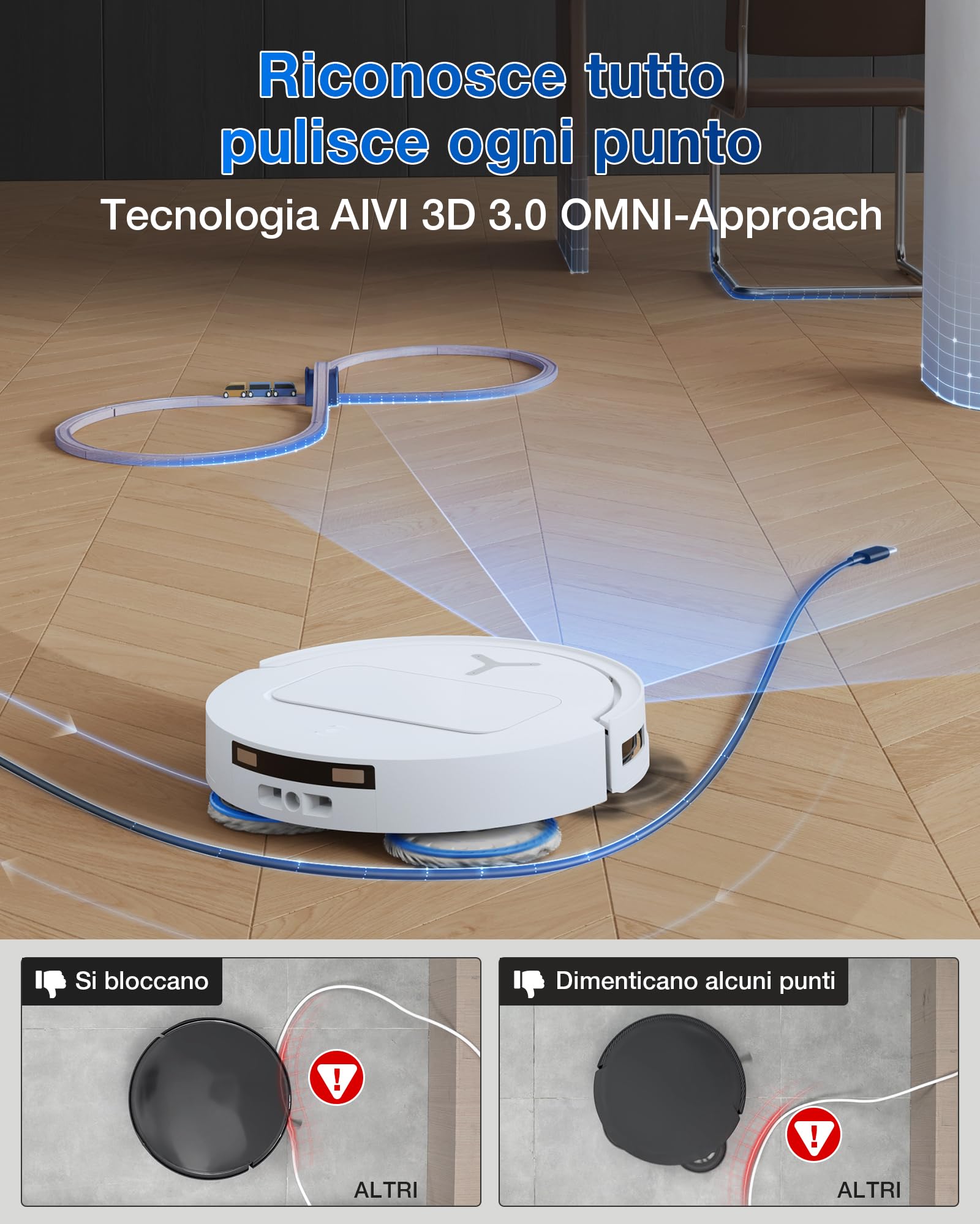 ECOVACS DEEBOT T50 PRO OMNI Gen2 Robot Aspirapolvere Lavapavimenti, (Migliorato da T30 PRO), 21000 Pa, Spazzola Laterale Estensibile e Lavapavimenti, Aggiunta Automatica Soluzione Detergente