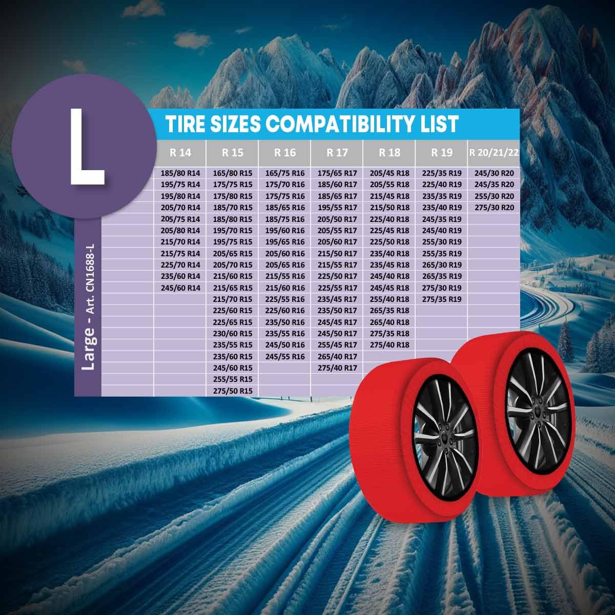 CARALL Calze da Neve Omologate Italia, Colore Rosso, Misura L, Catene Da Neve Tessili (Rosso,L)