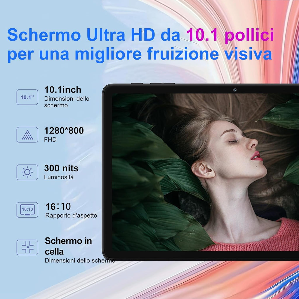 2026 Tablet 10 Pollici Android con Octa-Core 2.0 GHz, 22GB RAM + 128GB ROM (TF/2TB), Widevine L1, 5G WiFi 6, Bluetooth 5.0, 1280 * 800 FHD IPS, 8000mAh, GMS, Newest Tablet con Tastiera e Mouse - Nero