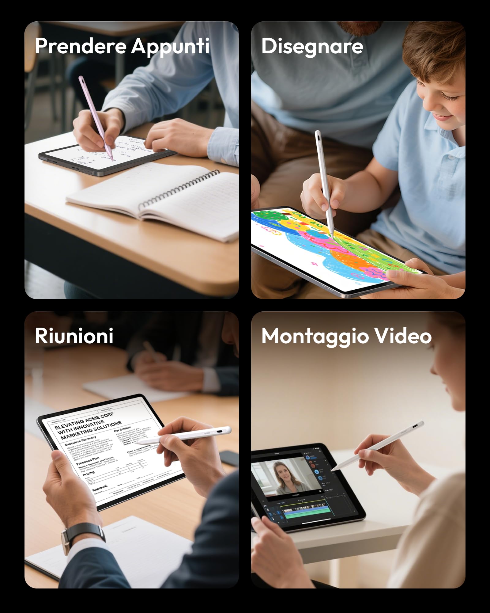 Metapen Penna A8 Compatibile con Apple iPad 2018-2025,Ricarica Rapida,Sensibile all'Inclinazione &Rifiuto del Palmo,Stylus Pencil per ipad 11 A16/10/9/8/7/6,Pro 11/12.9,Air 3/4/5/M2/M3,Mini 5/6-Bianco