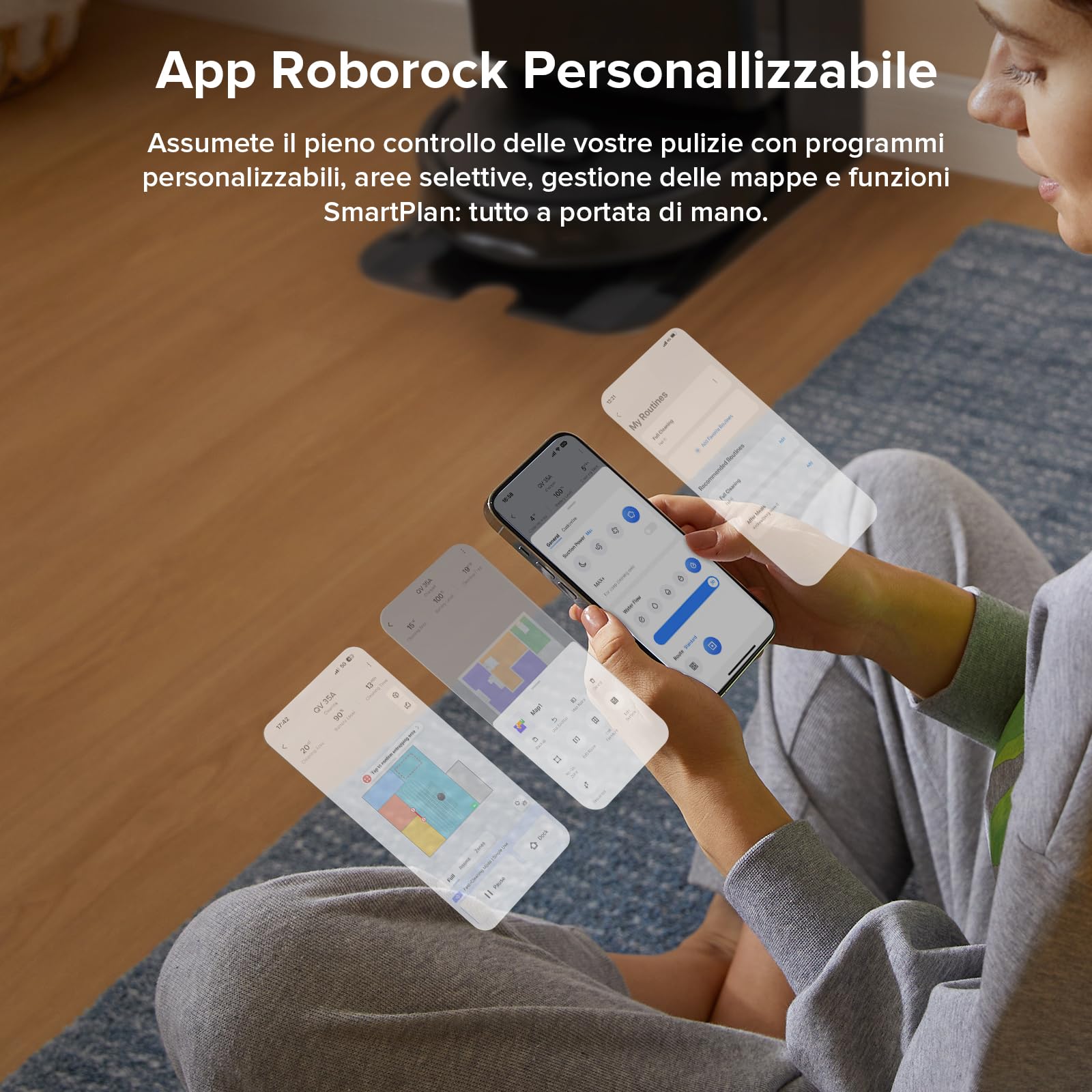 roborock QV 35A Robot Aspirapolvere, Antigroviglio, 8000Pa, Panno Sollevabile, Autolavaggio, Asciugatura ad Aria, Stazione Tutto in Uno, Evitare gli Ostacoli, Strategie di Pulizia dei Tappeti, Nero