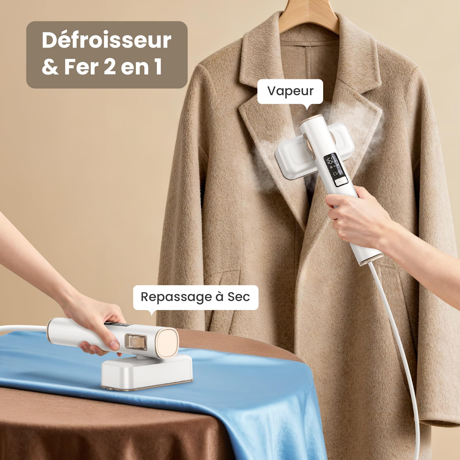 Ferro da Stiro Verticale Stiratore - Viaggio a Vapore Portatile Steamer Vestiti il Migliore con Aspirazione Orizzontale, Anticrepa & Rapido, Ideale per Casa & Viaggi, 3 Livelli, 90° Rotazione Auto