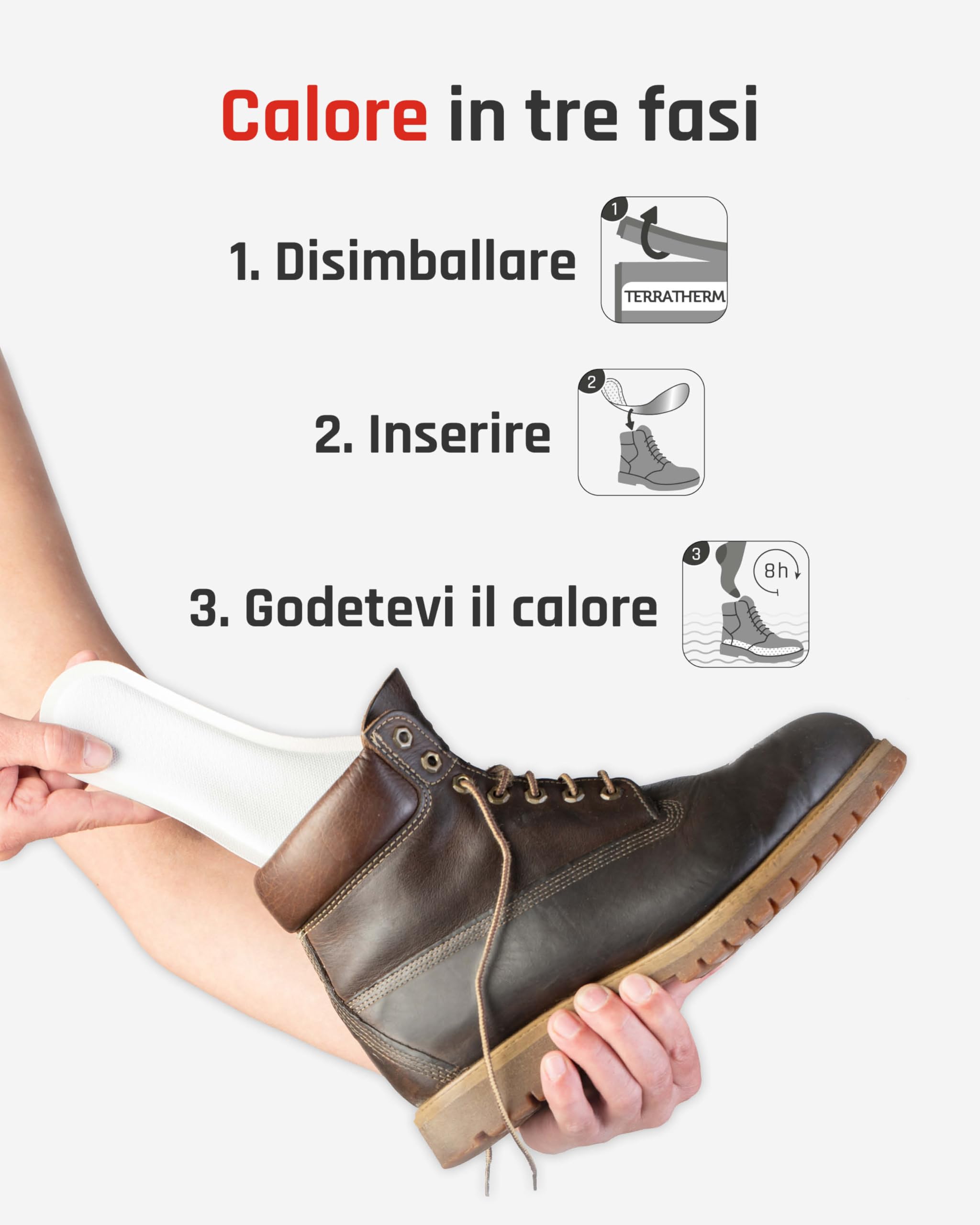 Terratherm Solette riscaldanti - attivato dall’aria - per 8 ore die calore per i piedi - 5, 10 o 30 paia - scaldapiedi per scarpe - suole riscaldanti con 100% calora naturale - 5 paia
