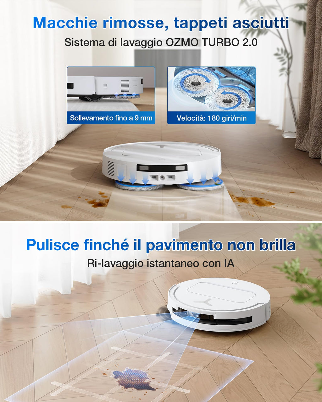 ECOVACS DEEBOT T50 PRO OMNI Gen2 Robot Aspirapolvere Lavapavimenti, (Migliorato da T30 PRO), 21000 Pa, Spazzola Laterale Estensibile e Lavapavimenti, Aggiunta Automatica Soluzione Detergente