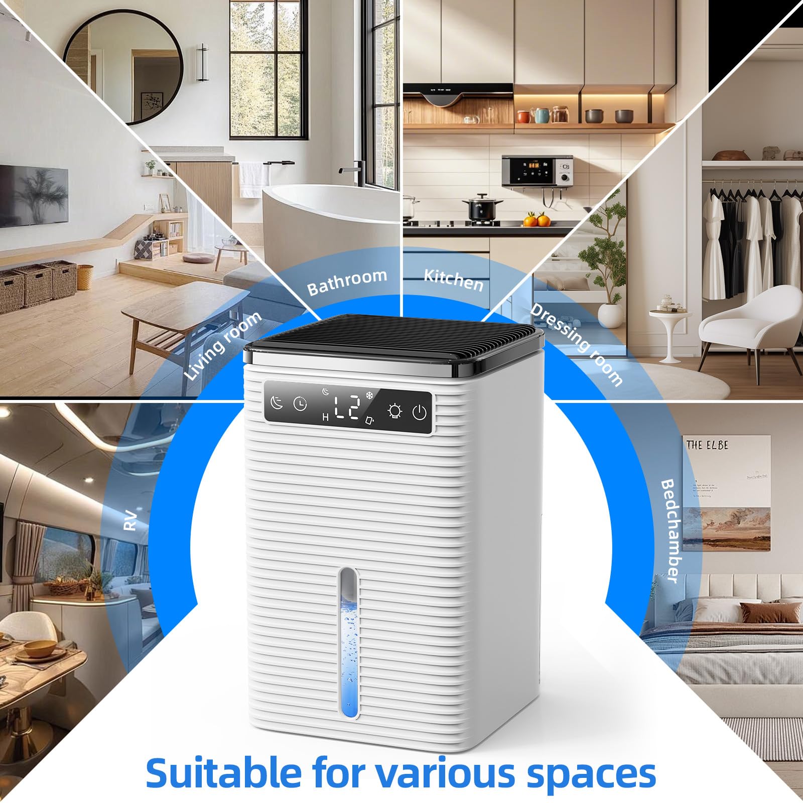 Deumidificatore Casa Muffa, 2500ML, 30dB Ultra Silenzioso, Deumidificatore Portatile per Casa, Ufficio, Bagno, Armadio, Spegnimento Automatico, Timer 2-12 Ore, Dehumidifier con Luce LED, 700ml/24H