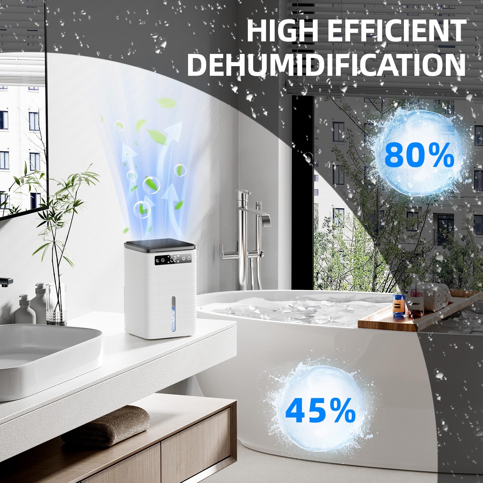 Deumidificatore Casa Muffa, 2500ML, 30dB Ultra Silenzioso, Deumidificatore Portatile per Casa, Ufficio, Bagno, Armadio, Spegnimento Automatico, Timer 2-12 Ore, Dehumidifier con Luce LED, 700ml/24H