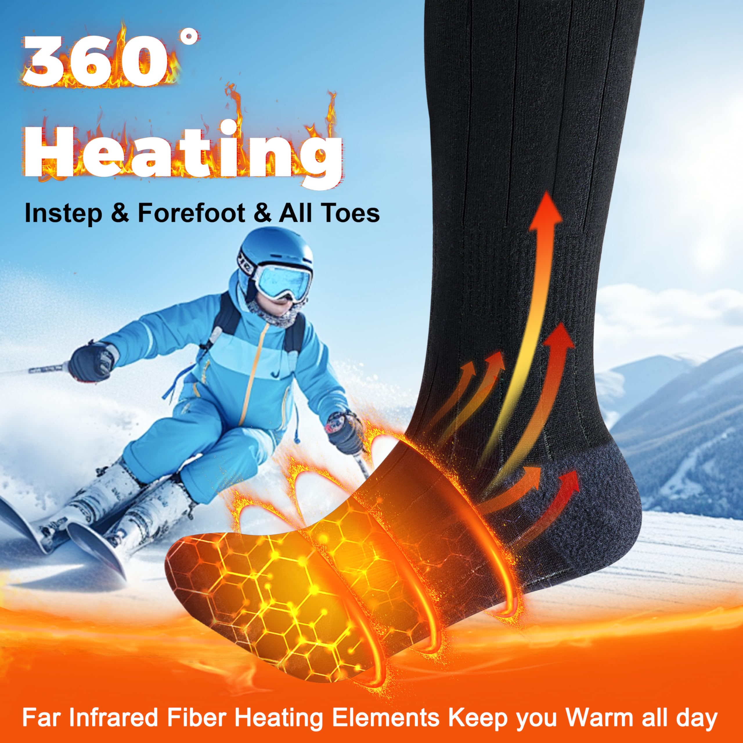 Calze Riscaldate Uomo Donna - 7.4V 3000mAh Calzini Riscaldati a Batteria, Controllo delle APP Calzini Riscaldanti per Inverno All'aperto