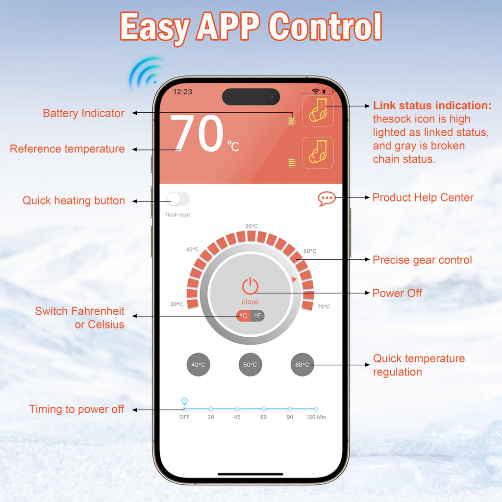 Calze Riscaldate Uomo Donna - 7.4V 3000mAh Calzini Riscaldati a Batteria, Controllo delle APP Calzini Riscaldanti per Inverno All'aperto