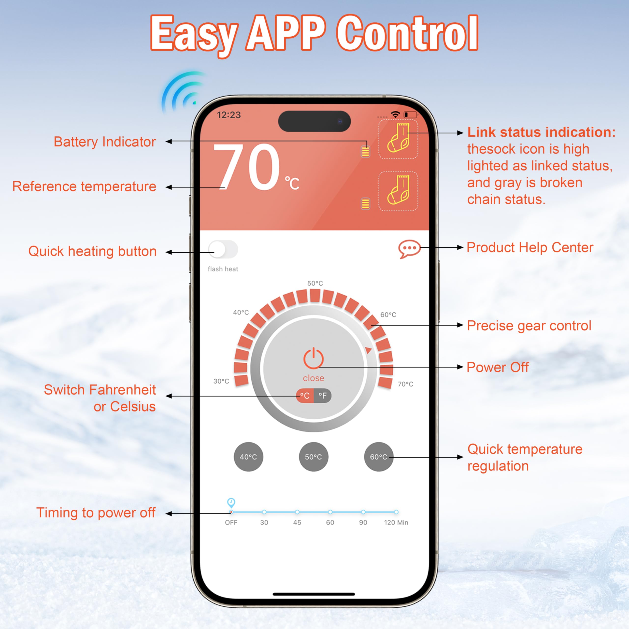 Calze Riscaldate Uomo Donna - 7.4V 3000mAh Calzini Riscaldati a Batteria, Controllo delle APP Calzini Riscaldanti per Inverno All'aperto