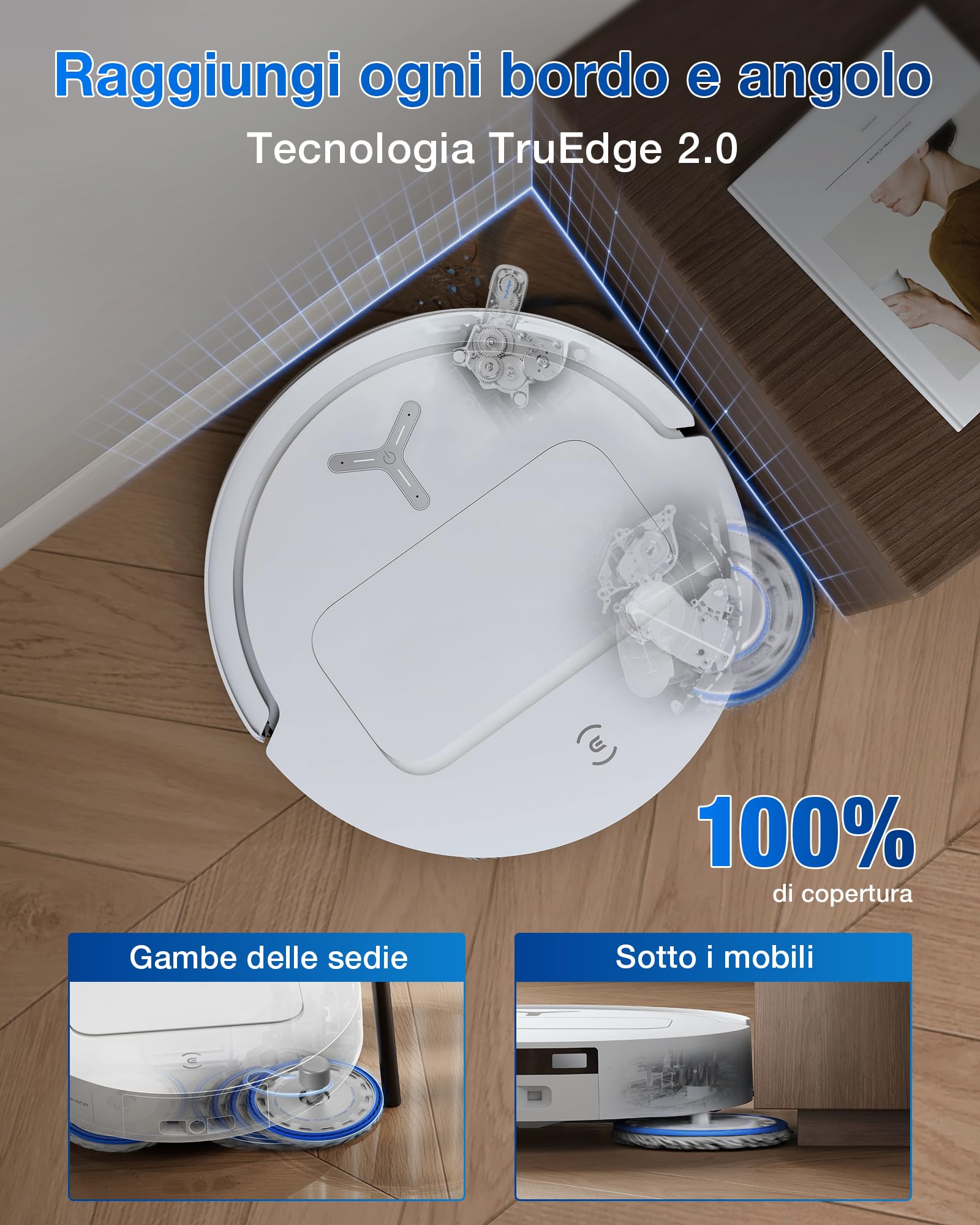 ECOVACS DEEBOT T50 PRO OMNI Gen2 Robot Aspirapolvere Lavapavimenti, (Migliorato da T30 PRO), 21000 Pa, Spazzola Laterale Estensibile e Lavapavimenti, Aggiunta Automatica Soluzione Detergente