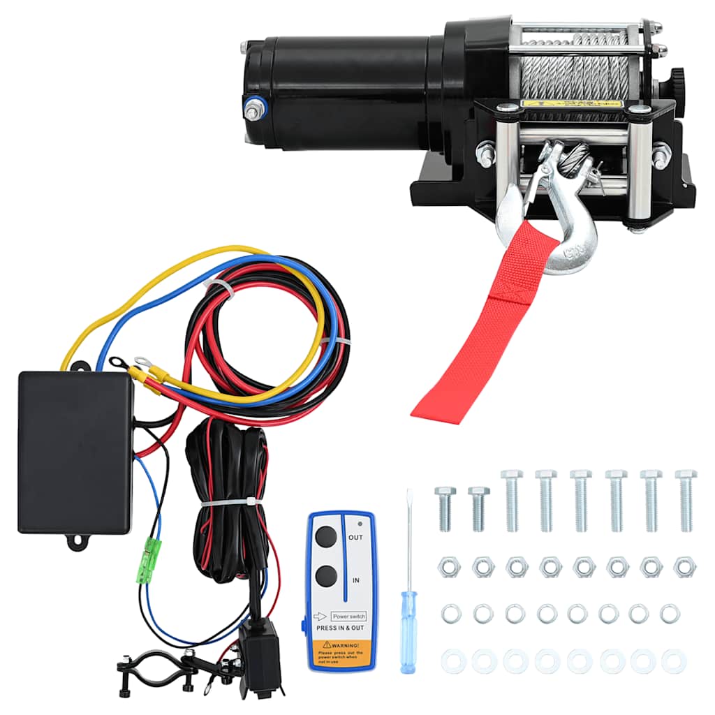 Verricello elettrico da 12 V 1360 kg con piastra di montaggio, passacavo a rulli, telecomando wireless